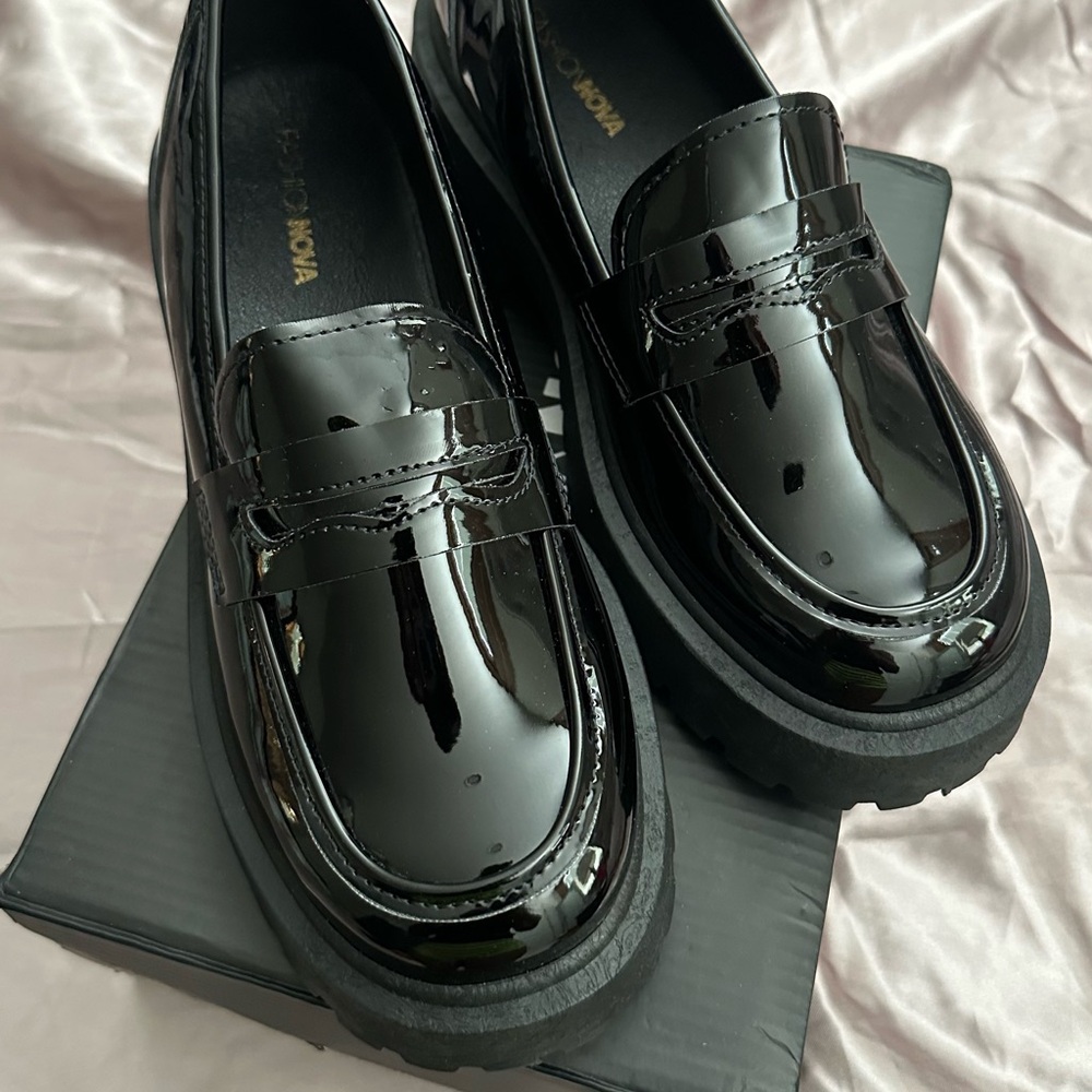 Fashion Nova Black Patent Loafers